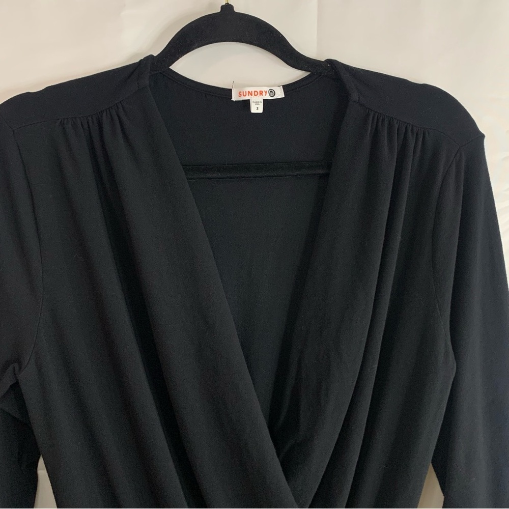 Sundry Black Ruched V Neck Long Sleeve Dress, size 3 - Picture 3 of 12